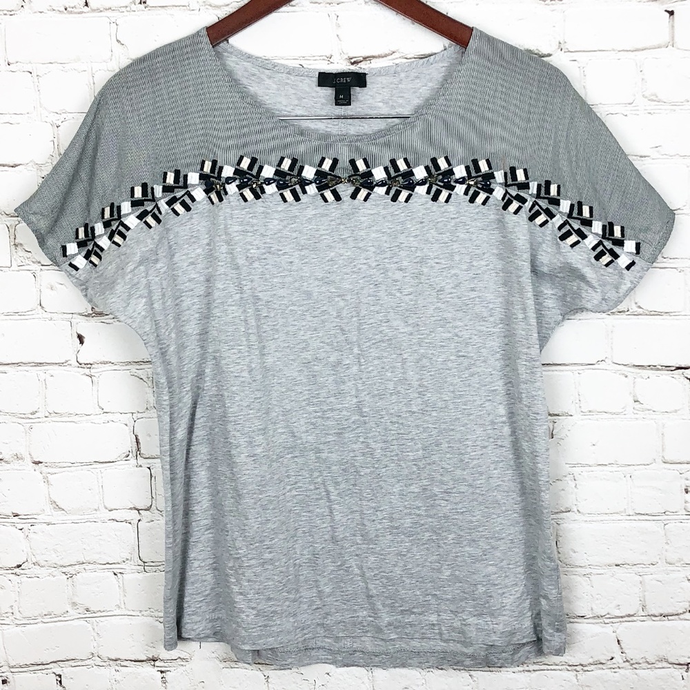 J Crew | Gray Embroidered Colorblock Tee | Size M
